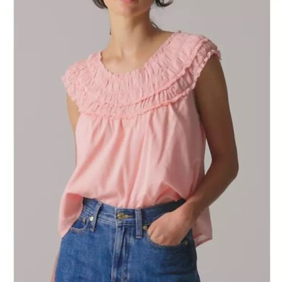 NWT J. Crew Rosalie Top Pink Cotton Voile Blouse Shirt Boho Smocked SZ L - Picture 1 of 7